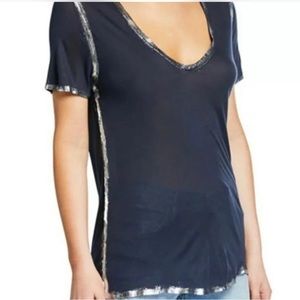 $98 Zadig & Voltaire midnight blue t-shirt top w/ foil detail size small